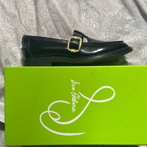 Sam Edelman Glossy Black Loafers with Gold Buckle